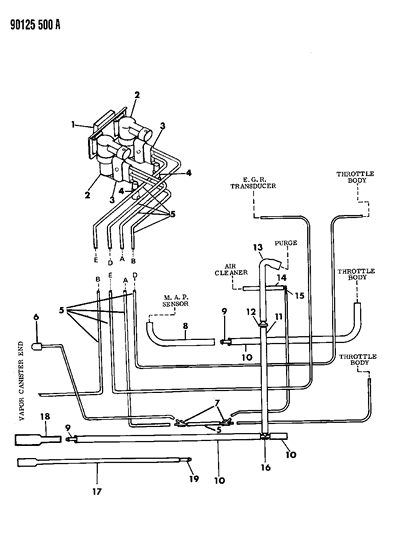 1990 Chrysler LeBaron GTC Emission Hose Harness Diagram 1 - Thumbnail
