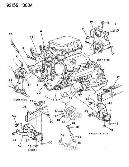 1992 Chrysler LeBaron GTC Engine Mounting Diagram 2 - Thumbnail