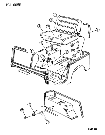 1994 Jeep Wrangler Spring, Rear Seat Release Lever Diagram for 4713795