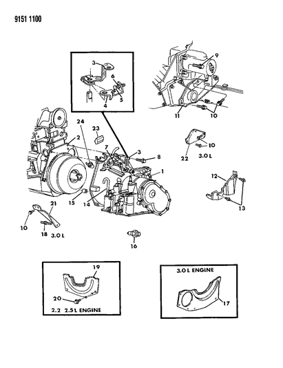 1989 Chrysler LeBaron GTC Transaxle Assemblies & Mounting of Automatic Transmission Diagram