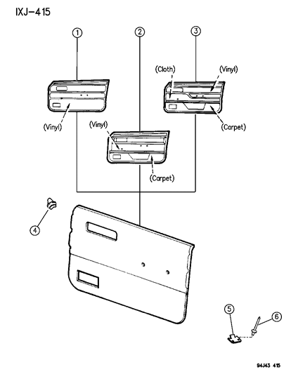 1996 Jeep Cherokee Panels - Door Trim Diagram 1 - Thumbnail