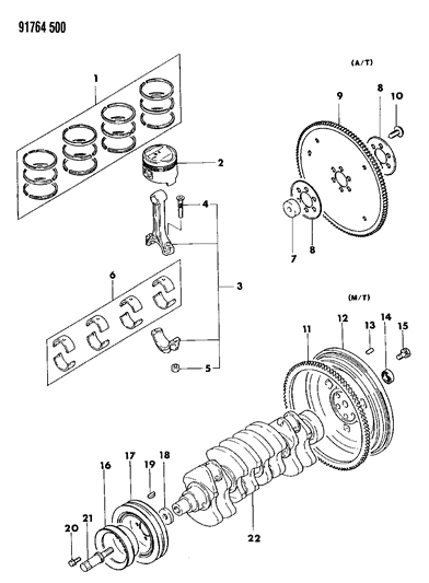 1991 Dodge Ram 50 Crankshaft & Piston Diagram 1 - Thumbnail