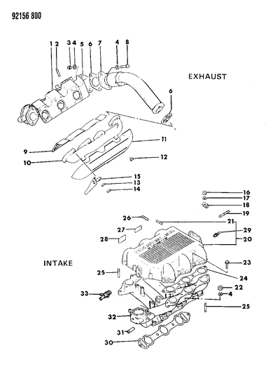 1992 Chrysler LeBaron GTC Manifolds - Intake & Exhaust Diagram 2 - Thumbnail