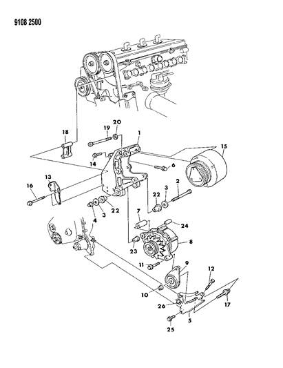 1989 Chrysler TC Maserati Bracket, Alternator Adjust Assembly, Rubber Diagram for 4268074