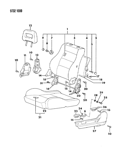 1989 Chrysler Conquest Front Seat - High Back Bucket Diagram 1 - Thumbnail