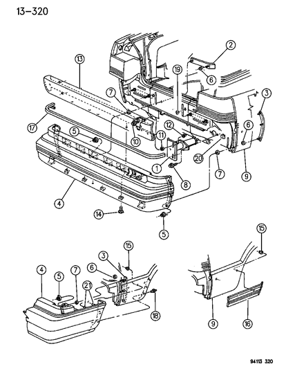 1994 Chrysler LeBaron Sedan Fascia, Rear Diagram