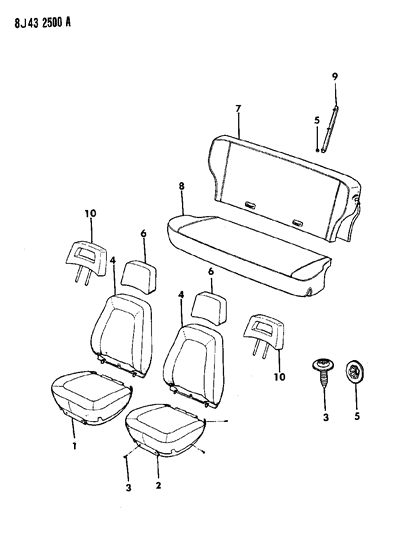 1990 Jeep Wagoneer Covers, Seat Upholstery Diagram 5 - Thumbnail