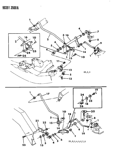 1992 Dodge Ram Wagon Controls, Gearshift, Lower Diagram 1 - Thumbnail