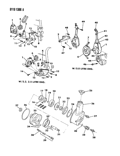 1988 Chrysler New Yorker Base Model Power Steering Pump & Attaching Parts Diagram