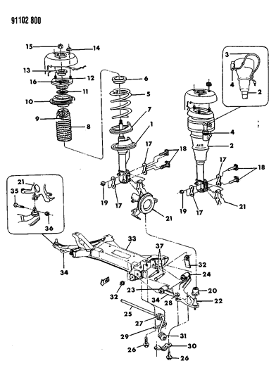 1991 Chrysler New Yorker Fifth Avenue Suspension - Front Diagram