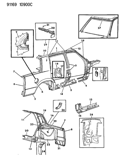1991 Chrysler New Yorker Outer Rocker Diagram for 4416606