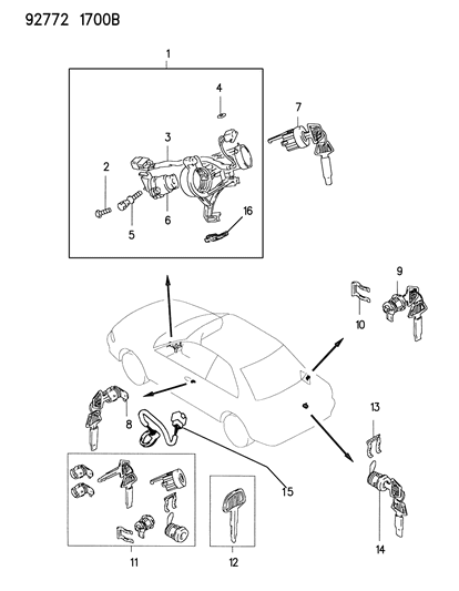 1993 Dodge Colt Lock Cylinder Diagram for MB923955