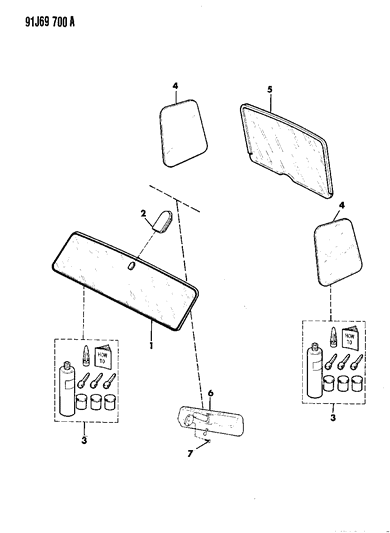 1992 Jeep Wrangler Glass, Mirror, Inside Rear View Diagram