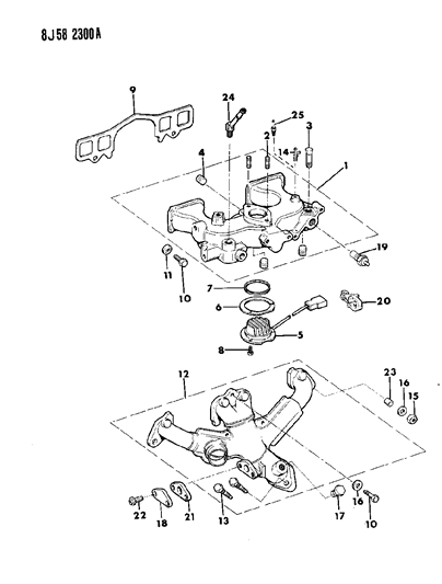 1990 Jeep Comanche Manifolds - Intake & Exhaust Diagram 2 - Thumbnail