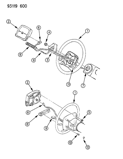1993 Chrysler Imperial Horn Button, Red Diagram for P224LX9