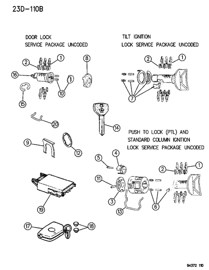 1994 Dodge Ram 2500 Ignition Lock Cylinder Diagram for 4778122