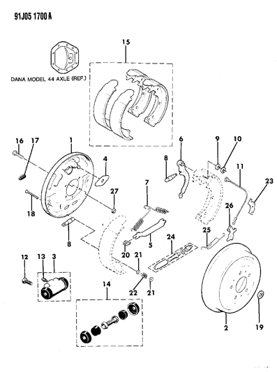 1992 Jeep Comanche Brakes, Rear Drum Diagram 2 - Thumbnail
