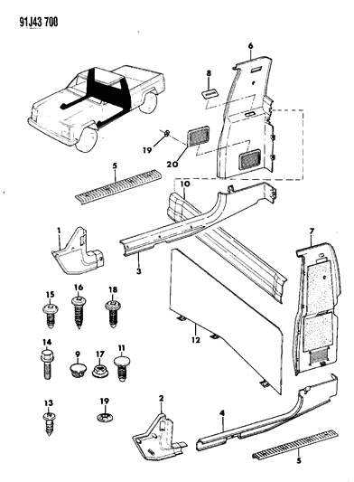 1992 Jeep Comanche Scuff Plate Diagram for 55003370