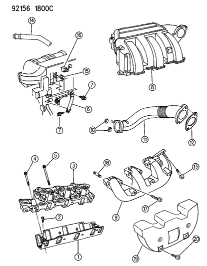 1992 Chrysler Imperial Manifolds - Intake & Exhaust Diagram 2 - Thumbnail