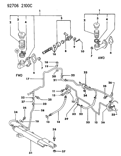 1992 Dodge Stealth Pin, Clutch Master Cylinder, FWD , (Split, 2X30) Diagram for MF472042