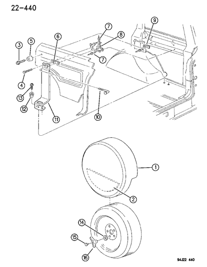 1994 Jeep Cherokee Spare Wheel, Inside Mounting Diagram 2 - Thumbnail