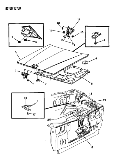 1990 Chrysler New Yorker Fifth Avenue Hood & Hood Release Diagram