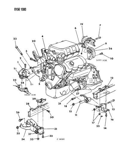 1988 Chrysler New Yorker Base Model Engine Mounting Diagram 3 - Thumbnail