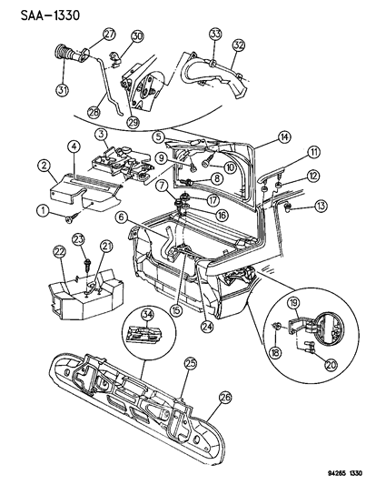 1994 Chrysler LeBaron Sedan Deck Lid & Lower Panel Fuel Filler Door Diagram
