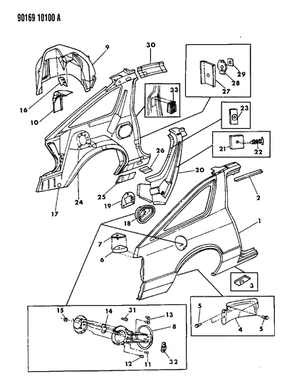 1990 Dodge Daytona Fuel Door Bumper Diagram for 4015682