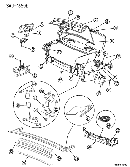 1995 Chrysler LeBaron Hood Bumper Diagram for 4708281