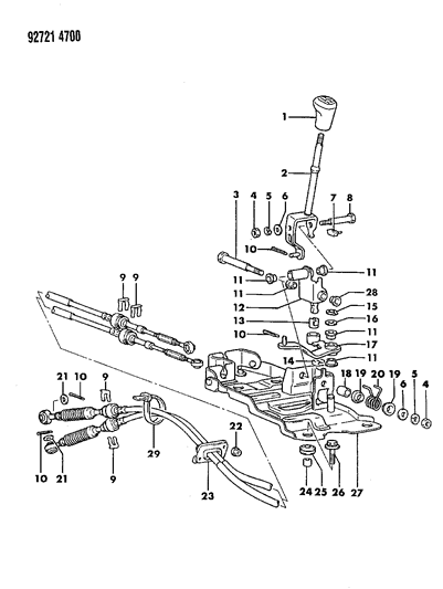 1994 Dodge Colt Controls, Gearshift of Manual Transmission & Transfer Case Diagram
