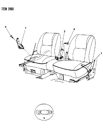 1987 Dodge Daytona Belt - Front Seat Diagram 2 - Thumbnail