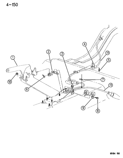 1995 Dodge Stratus Clip, Parking Brake Cable Rear To Rail Diagram for 4616248