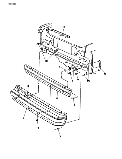 1985 Chrysler LeBaron GTS Fascia, Bumper Rear Diagram