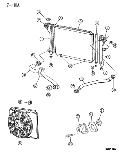 1994 Chrysler LeBaron Sedan Radiator & Related Parts Diagram 1 - Thumbnail