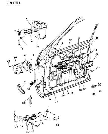 1987 Dodge Lancer Door, Front Shell, Handle And Control Diagram