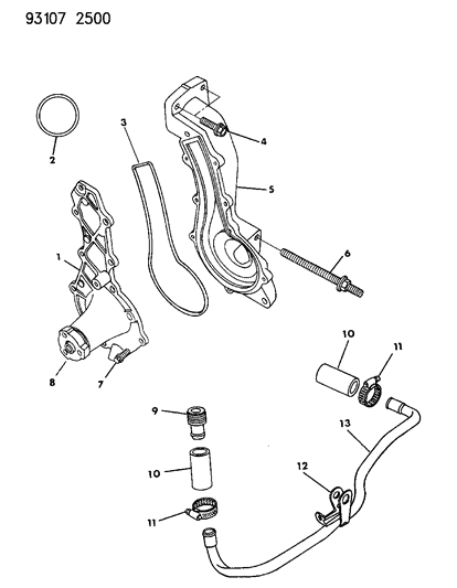1993 Dodge Shadow Water Pump & Related Parts Diagram 1 - Thumbnail