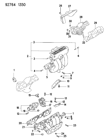 1993 Dodge Ram 50 Manifold Gasket Diagram for MD190962