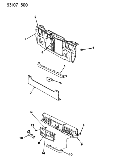 1993 Chrysler New Yorker Salon Grille & Related Parts Diagram 1 - Thumbnail