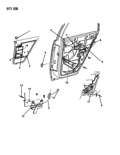 1989 Dodge Shadow Door, Rear Glass, Regulator And Locks Diagram