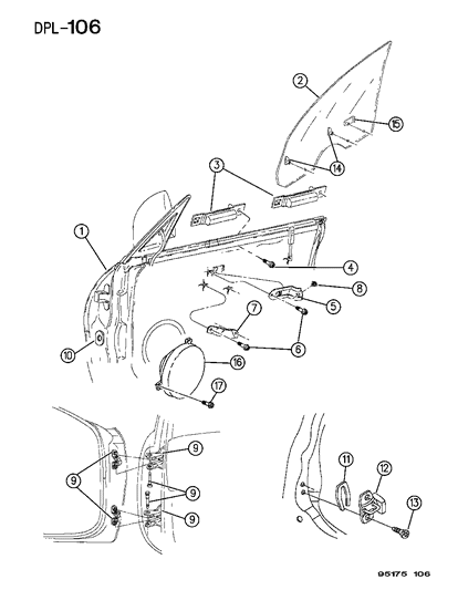 1995 Dodge Neon Door, Front Shell, Glass And Hinge Diagram 2 - Thumbnail