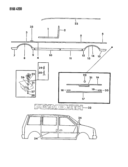 1988 Dodge Caravan Mouldings & Ornamentation - Exterior View Diagram 2 - Thumbnail