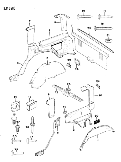 1989 Jeep Wagoneer Panels - Interior Trim, Rear Diagram 2 - Thumbnail