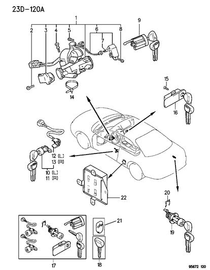1995 Dodge Avenger Ignition Switch Diagram for MB903639