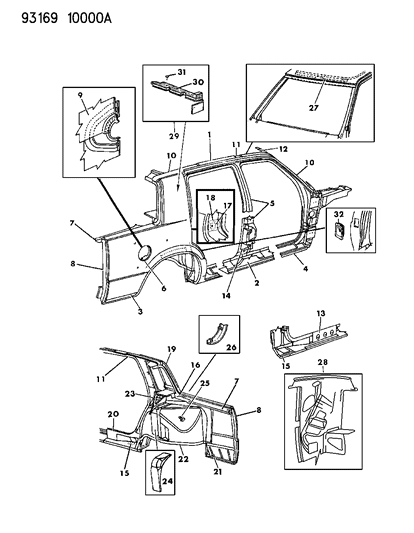 1993 Chrysler New Yorker Salon Body Side & Quarter Panel Diagram