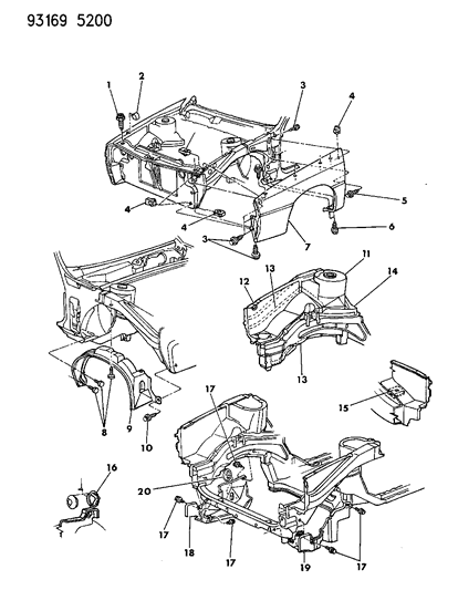 1993 Chrysler LeBaron GTC Fender & Shield Diagram
