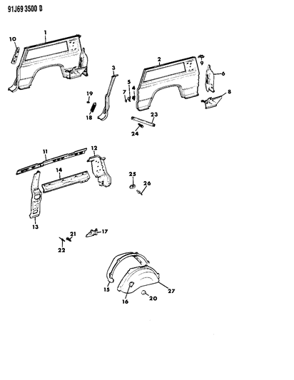 1993 Jeep Cherokee Panels - Rear Quarter Diagram 1 - Thumbnail