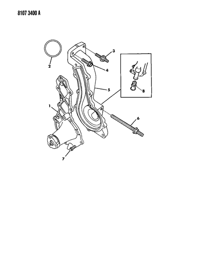 1988 Chrysler New Yorker Base Model Water Pump & Related Parts Diagram 1 - Thumbnail