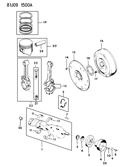 1984 Jeep J10 Crankshaft , Flywheel And Piston Diagram 2 - Thumbnail