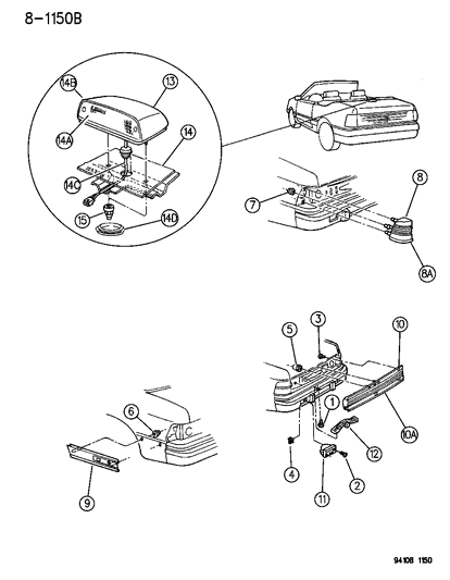 1994 Chrysler LeBaron GTC Lamps & Wiring - Rear Diagram